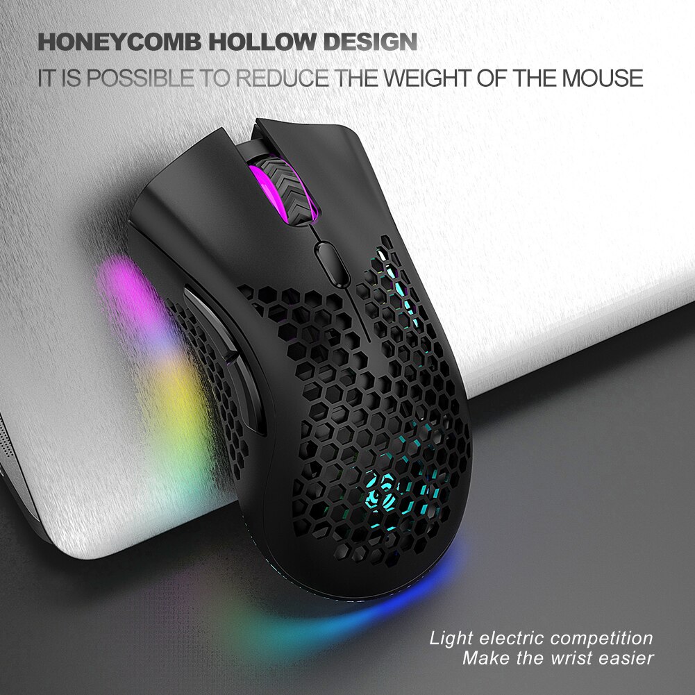 2.4GHz Wireless Gaming Mouse 7 Button 1600 DPI Adjustable RGB Backlit Rechargeable Mouse Lightweight Honeycomb Shell Gamer Mice