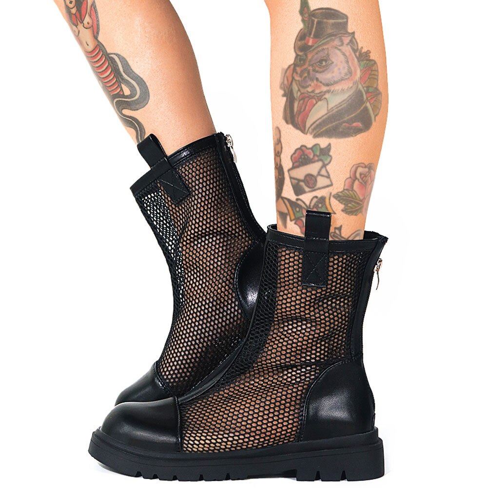 Brand Leisure Gezellig Wandelen Gothic Zwarte Mode Zomer Laarzen Casual Platform Gladiator Mesh Sandaal Vrouwen Schoenen