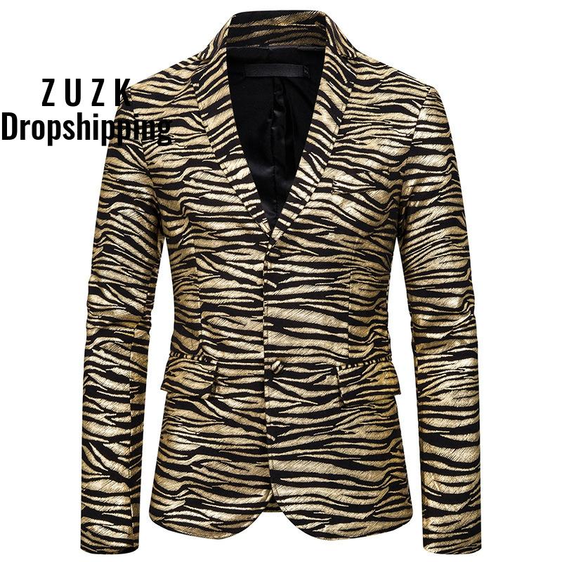 Men's Blazer Slim Fit Tiger Bronzing Printing Suit Dress Costumes Jacket tuxedo Blazer