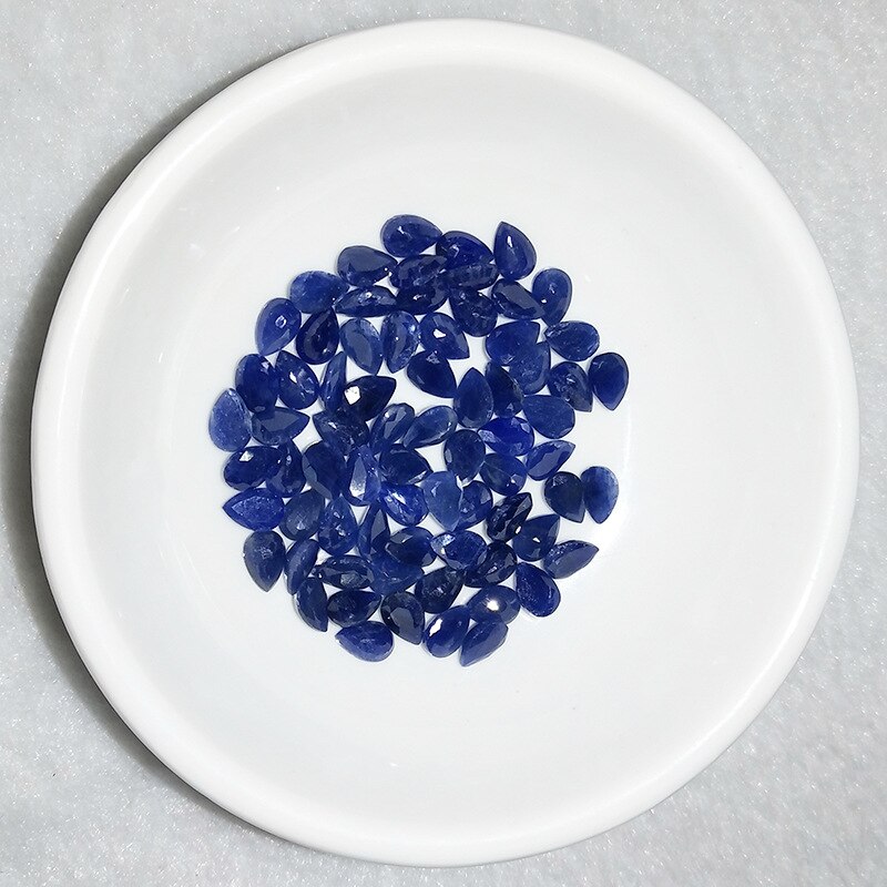 Wong regn 1 stk naturlig 4 * 6mm pære form naturlig safir løs ædelsten diy sten dekoration smykker masser bulk