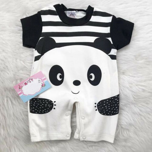 Baby Jongens Meisjes Cartoon Gestreepte Panda Print Romper Jumpsuit Totale Outfits