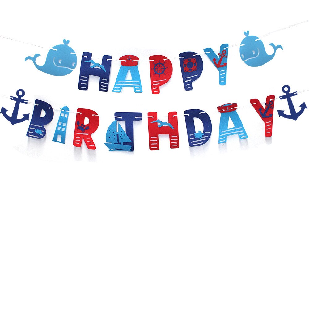 Sailor Anchor Nautical Happy Birthday Banner Nautical Cupcake Toppers for Boys Nautical Party Birthday Supplies Decorations: Default Title