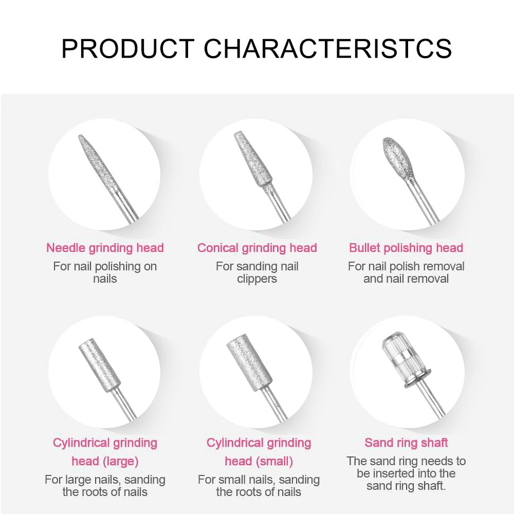 Elektrische Manicure Nail Boren Kit Verwijder Poolse Pedicure 6Pcs Nail File Schuurbanden Machine Nail Art Pen Apparaat Apparatuur