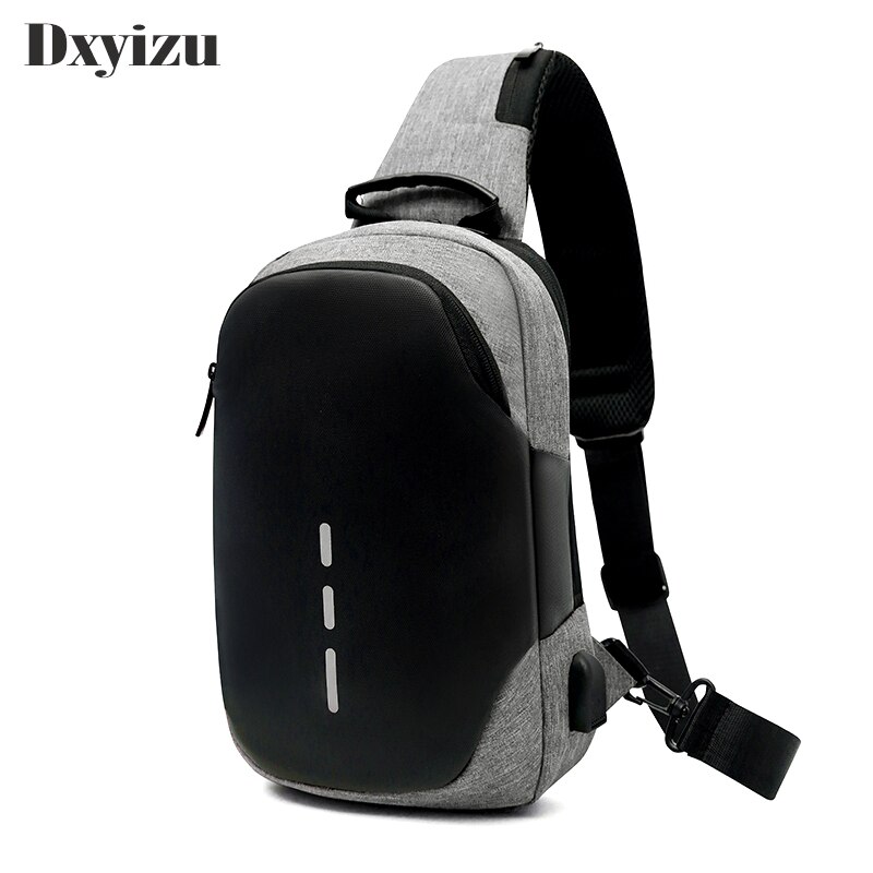 Casual Sling Nylon Chest Bag For Men USB Charging One Shoulder Short Trip Bag Crossbody Single Anti Theft Waterproof