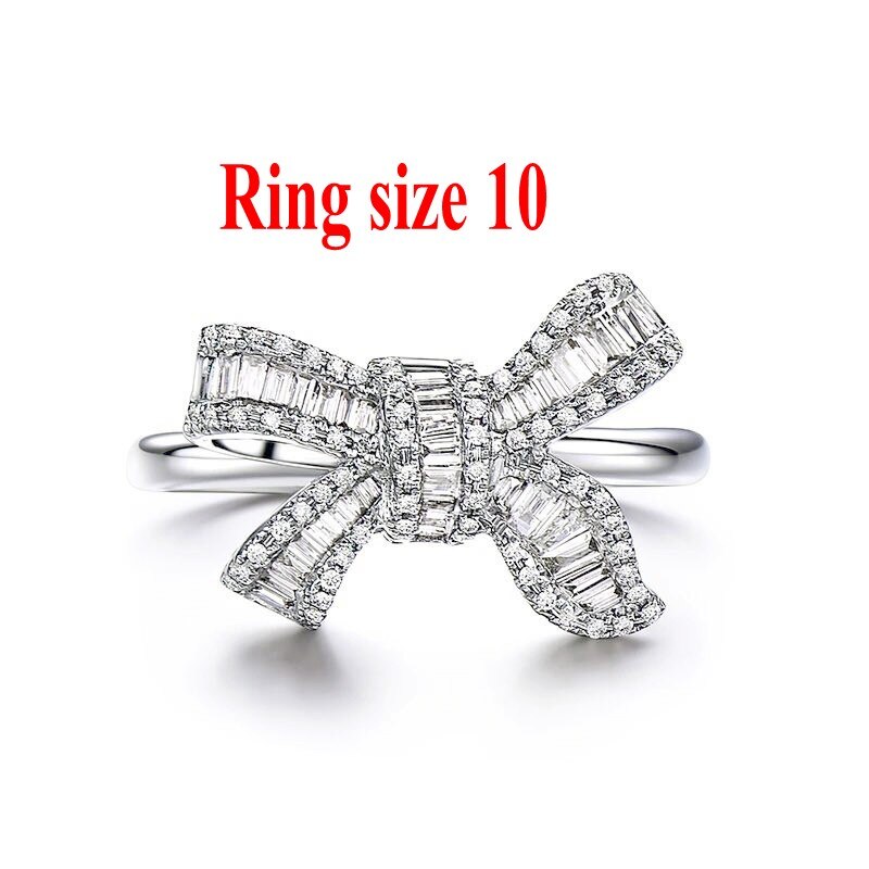 Charm Bowknot Pendant Ring Jewelry set Real 925 sterling silver bijou Sona cz Wedding Rings necklace for women Bridal Jewelry: size 10