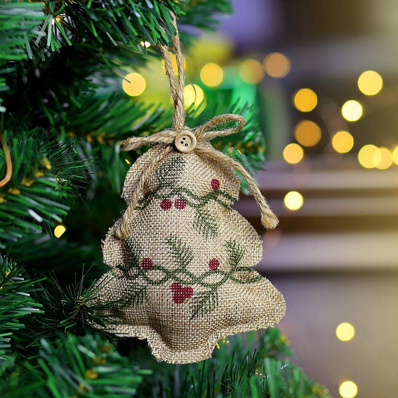 12 stuks kerstversieringen van jute, hangende kerstversieringen in de vorm van een kerstsok, balvormig voor een kerstfeestje , 4 s