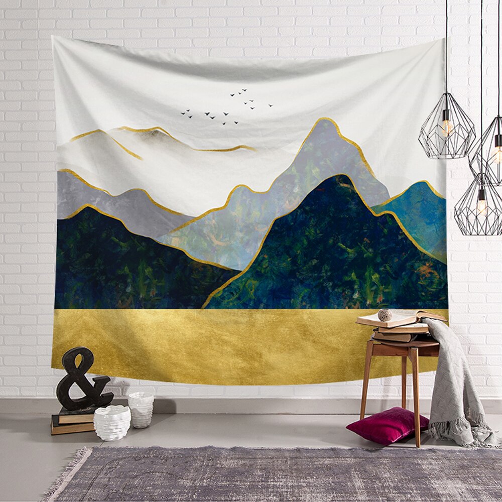 Kunst gobelin væghængende polyester landskab mønster tæppe gobelin hjem dekoration multifunktionsmåtte lille 95 x 73cm