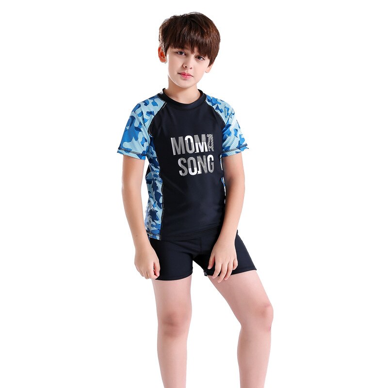 Nylon 8-16 Years Kids Swimwear Boy Swimming Suit Swimsuit Beach Wear Short Sleeve Bathing Suit Boy Swim 2 Pieces Suit Sportswear