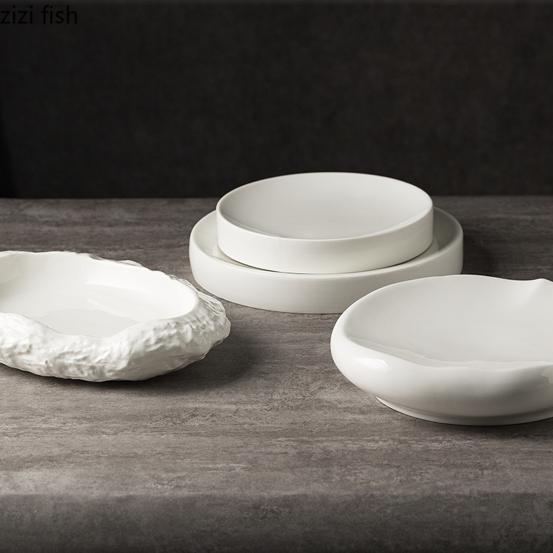 Plato de cerámica hueco para cena, plato de carne, vajilla de forma Irregular para el hogar, platos de aperitivos, bandeja de postre, plato de Pasta para restaurante