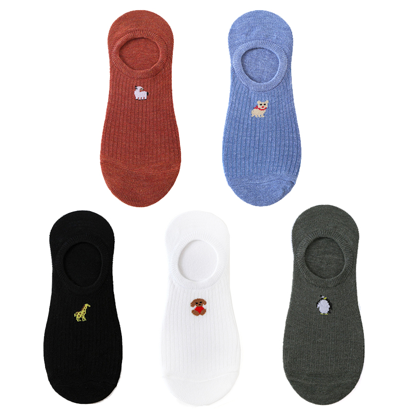 5 pares de 10 piezas calcetines de de primavera calcetines de algodón con bordado de animales de dibujos animados para mujer calcetines tobilleros divertidos deportivos informales: Gris oscuro