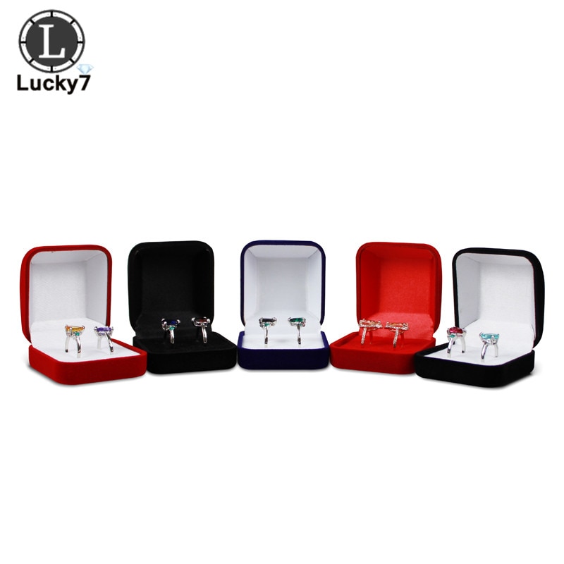 Lover&#39;s Ring Case Double Rings Jewelry Package Box 5 Color Available Ring Stud Earrings Jewelry Organizer Storage Box