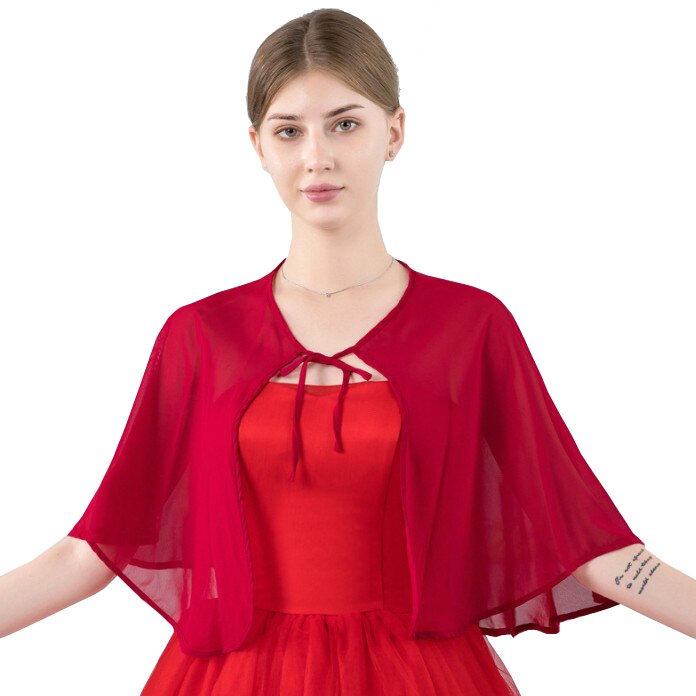 Bleu marine noir rouge gris Blush bordeaux mousseline de soie Cape châle veste de Mariage femmes haussement d'épaules boléro enveloppes Mariage soirée bal de promo: Wine red