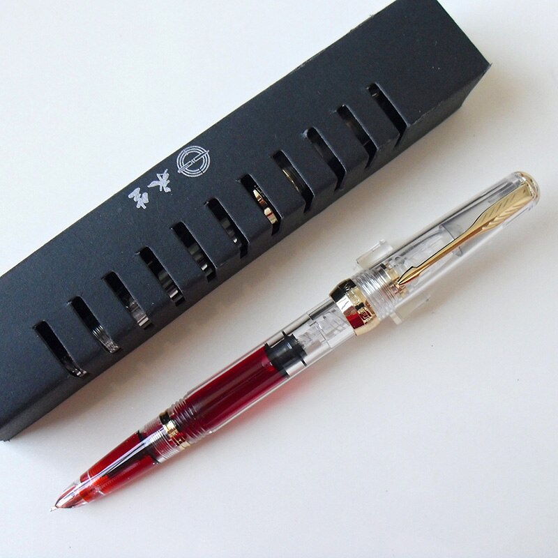 Wing Sung 618 Classic Fountain Pen Piston Transparent Authentic Iridium Fine 0.5mm Outstanding Ink Pen Writing Set: Transparent-GoldClip