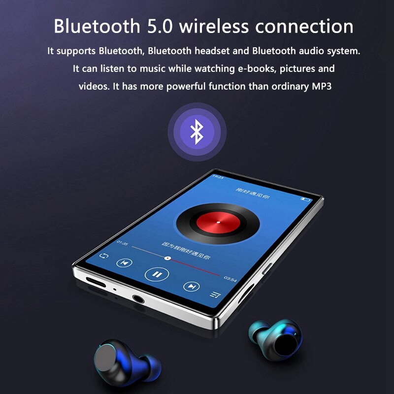 4 Inch Full Screen HD MP4 Player WiFi Android 6.0 MP3/4 1+8GB Bluetooth 5.0 Contact Music Player FM Radio