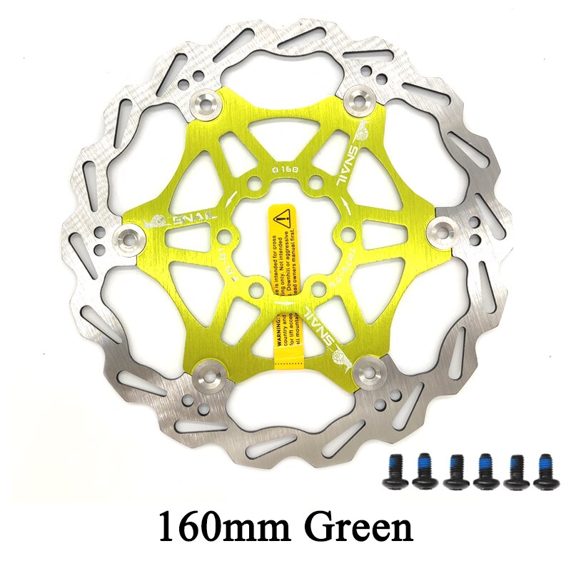 SNAIL Mountain Road Bike Floating Disc Brake Pads 160mm 180mm 203mm Six-nail Disc Rotor Floating Disc Brake Pads Bicycle Rotors: 160mm Geen
