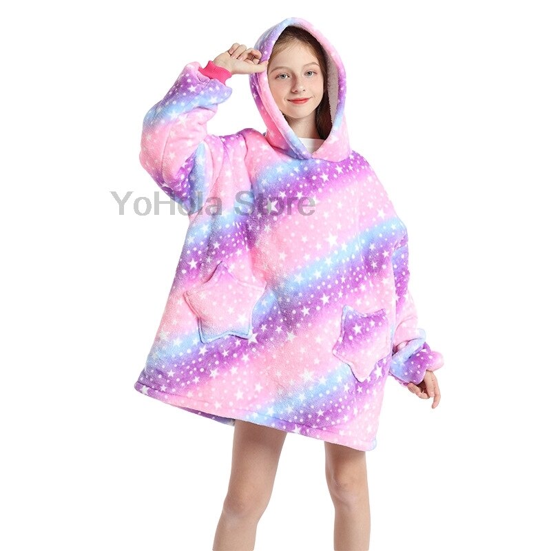 Childrn Winter Pyjama Warme Fleece Hoodies Regenboog Eenhoorn Kigurumi Nightwears Voor Baby Meisjes Tiener Jongens Truien Kids Kleding