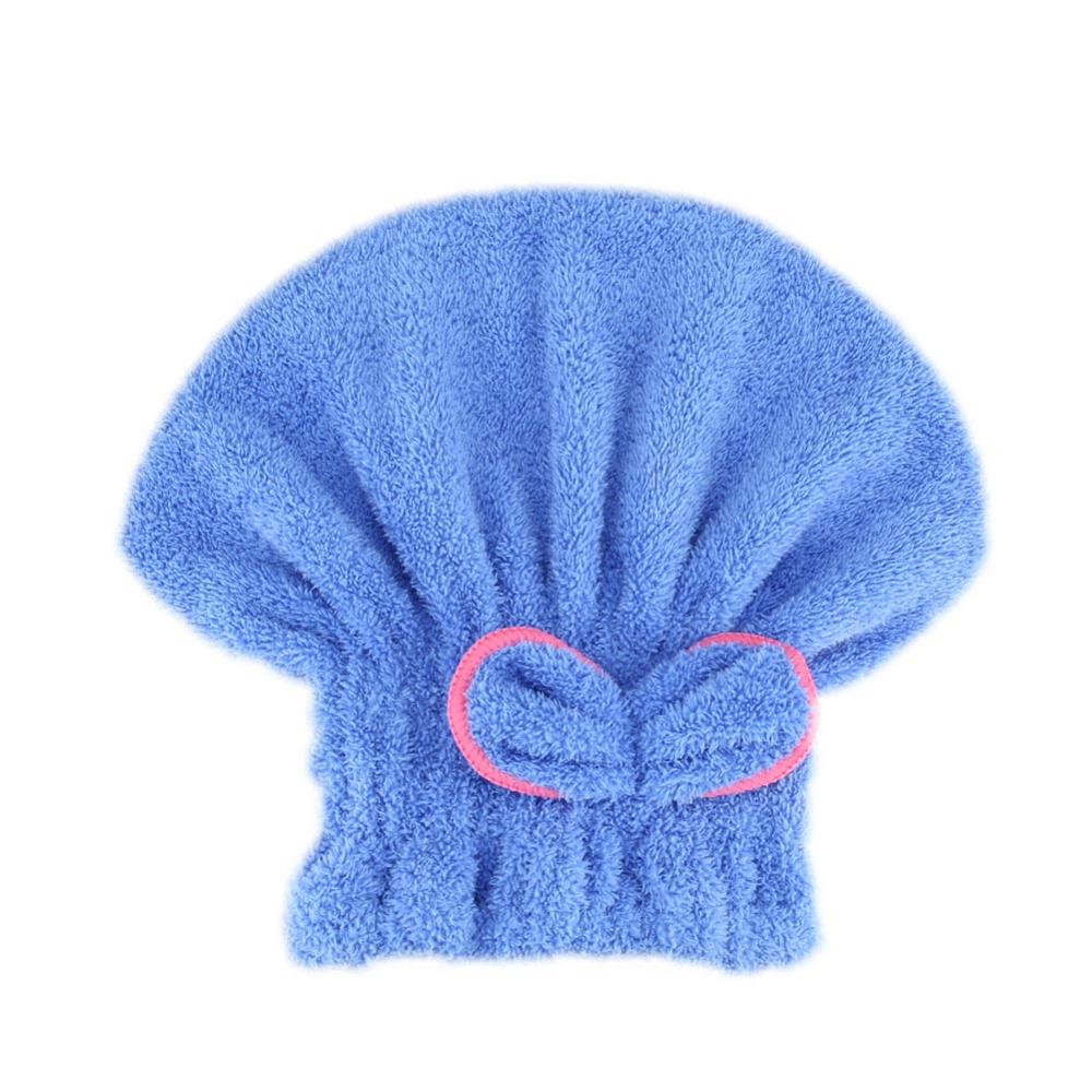 Mikrofiber hurtig hårtørrende bad spa bowknot wrap håndklæde hat cap til bad badeværelse tilbehør tb: Blå