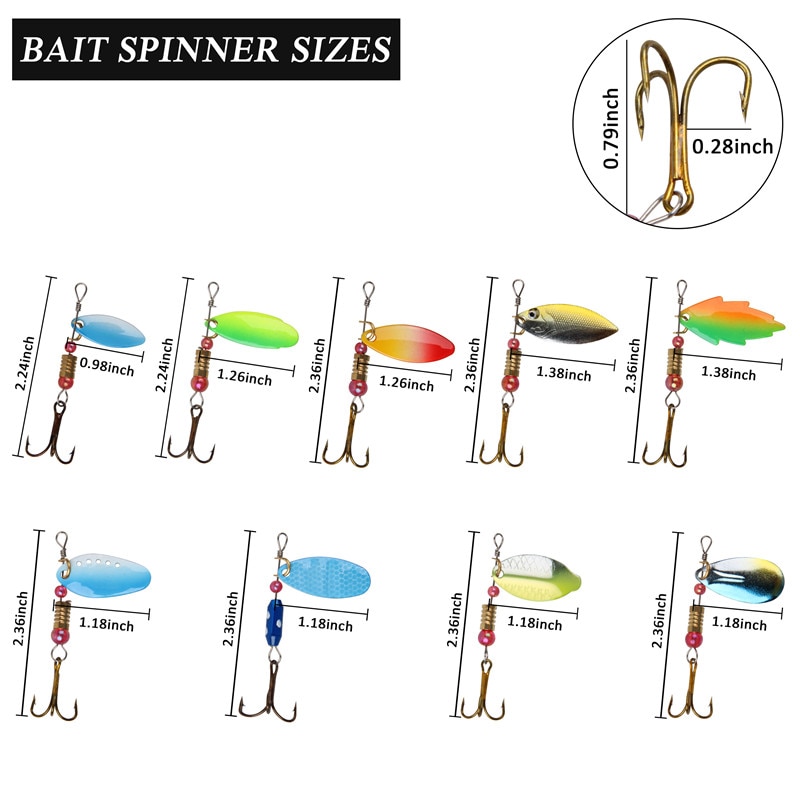 46 Teile/los Löffel angeln Spinner köder 3g-12,5g Rotierenden Metall pailletten Vorrichtungen haken Künstliche Köder für Forelle Bass Angeln locken