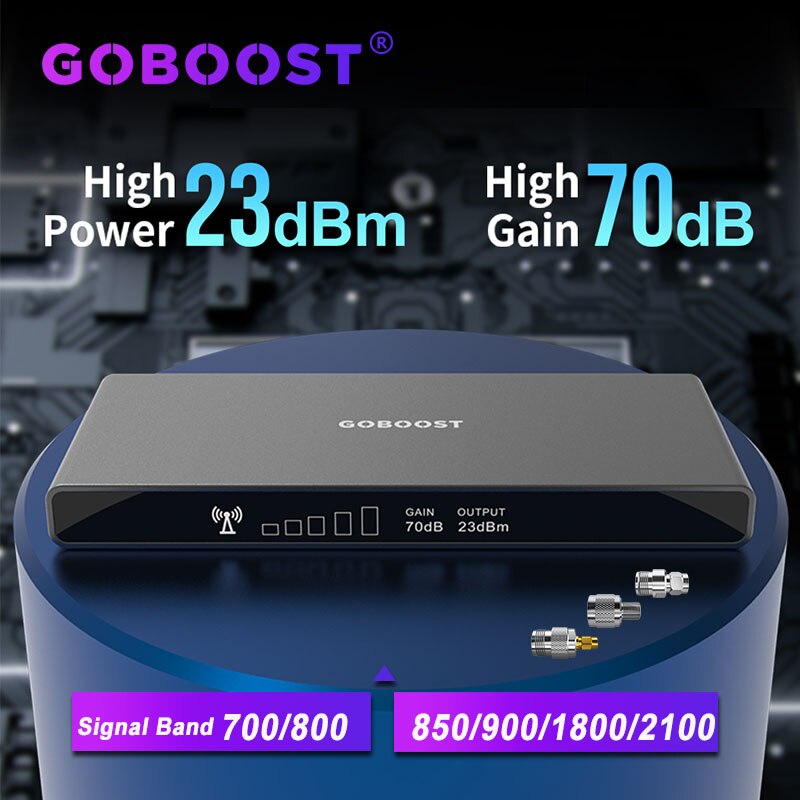 GOBOOST 70dB Gain Signal Booster GSM 2G 3G 850 900 Cellular Amplifier UMTS 2100 LTE 4G 700 800 1800 Internet Repeater B20