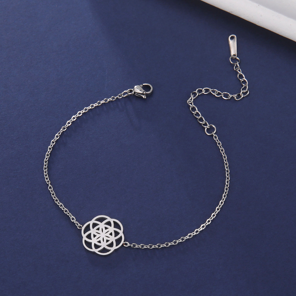 Dawapara-pulsera de semilla de la vida, amuleto de acero inoxidable con símbolo de Yoga, Geometría Sagrada, joyería Kabbalah: Color acero