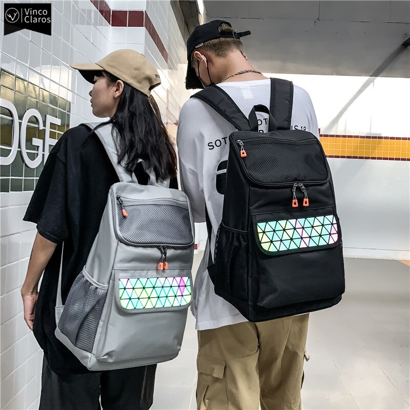 Holografischer streetstyle-rucksack mit reflexionen, unisex-hip-hop-rucksack, trendiger schulrucksack für jungen, oxford- #39 -reiserucksack