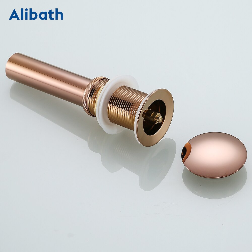 Rose Gold Fles Val Ronde Sifon Massief Messing P-TRAP Badkamer Ijdelheid Wastafel Pipe Afval Messing Pop Up Afvoer Met Over flow.