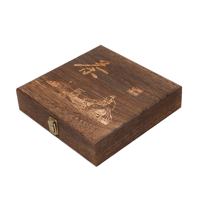 Caja cuadrada de almacenamiento de madera Vintage, cajas de té, organizador de estilo Concha, soporte para sellado de alimentos, decoración para el hogar, caja de de dulces de madera: E