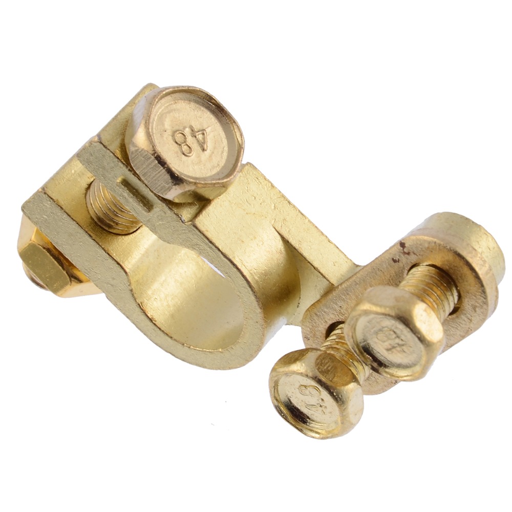 Mayitr 1 Pair 35mm Positive 34mm Negative Car Battery Terminal Gold Plated Universal Auto Metal Battery Terminals