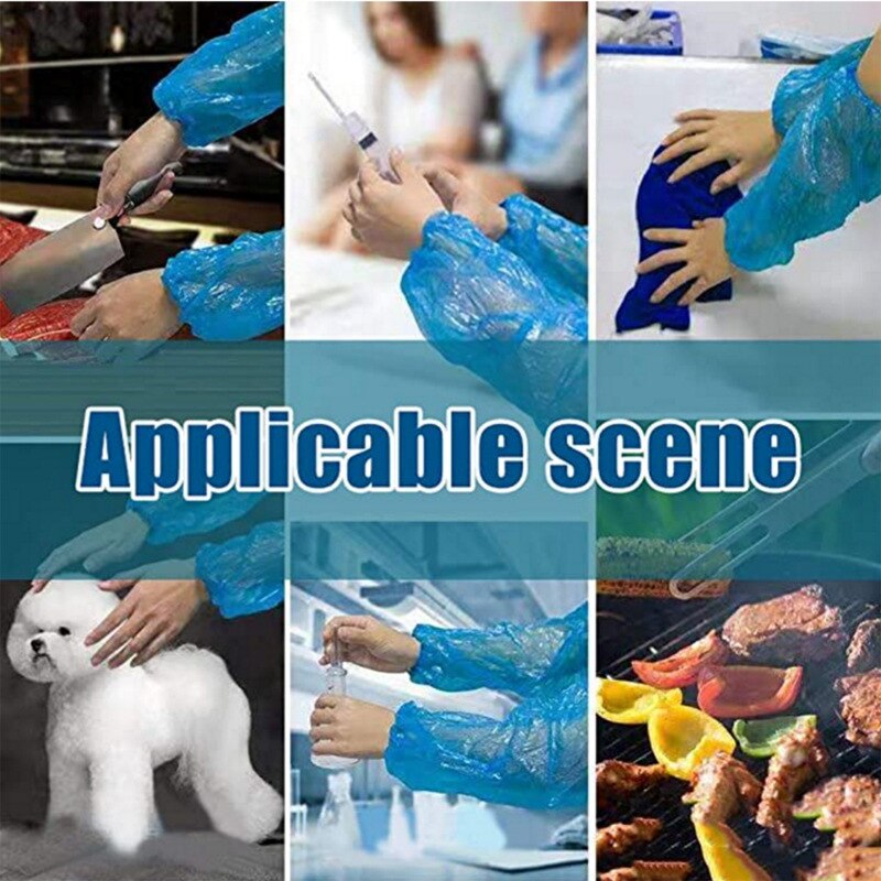100PCS Disposable Plastic Waterproof Oversleeves Anti-fouling PE Blue Household Sleeves Elastic Easy to Put on Take off