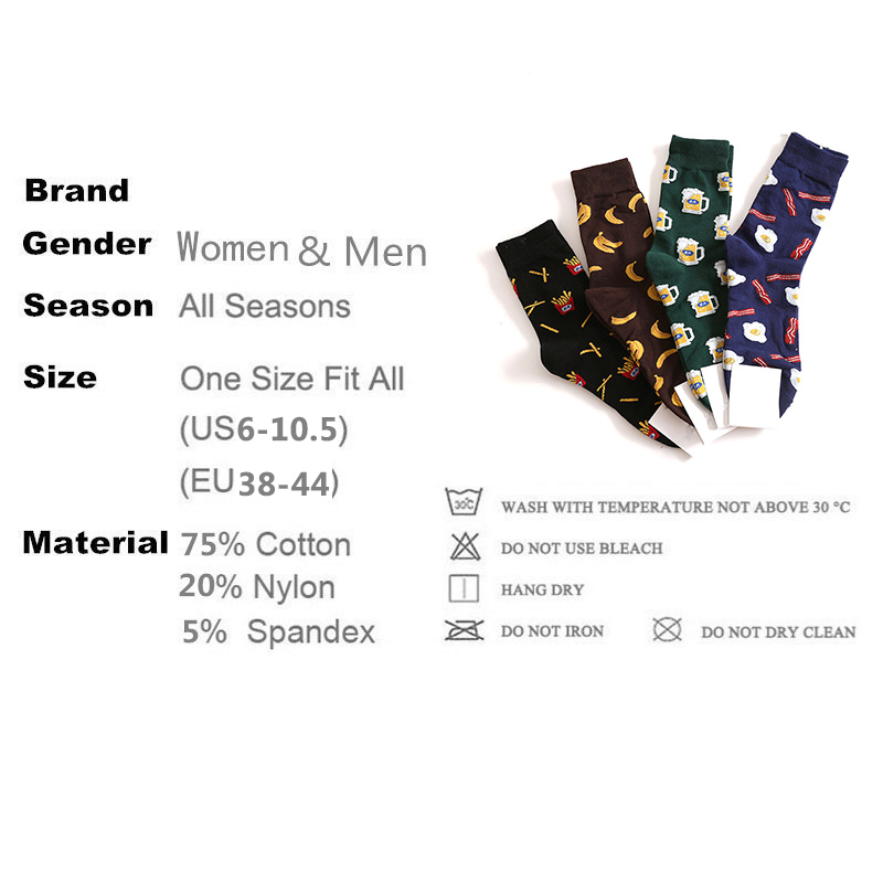 Frieten Banaan Bier Stijl Sokken Gelukkig Grappig Katoenen Sokken Cartoon Sokken Mannen Vrouwen Voedsel Fruit Streetwear Unisex Casual Sokken