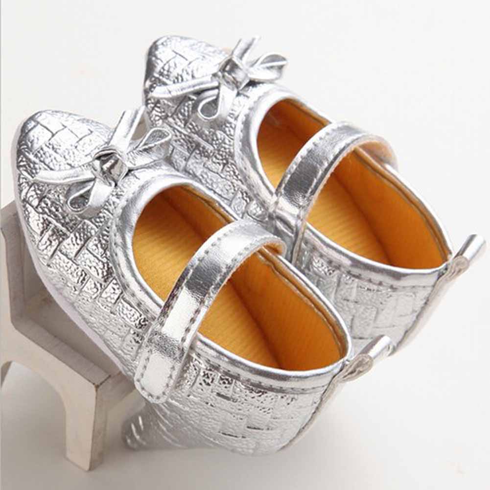 Børn baby spædbørn piger sko afslappet læder pu bryllup højhælet fest solid sliver guld småbørn pre-walker sko: Sølv / 7-12 måneder