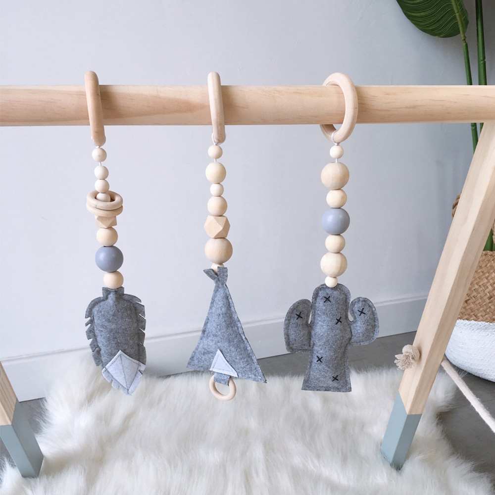 Jouet de gymnastique nordique pour bébés | Jouet avec anneau, cadre en bois, porte-vêtements, , décor pour chambre d'enfants A10
