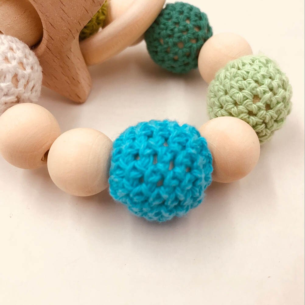 Wooden Teether Baby Bracelet Animal Shaped Organic Wood Silicone Beads Baby Rattle Stroller For Baby Wood Beads Baby Rattle