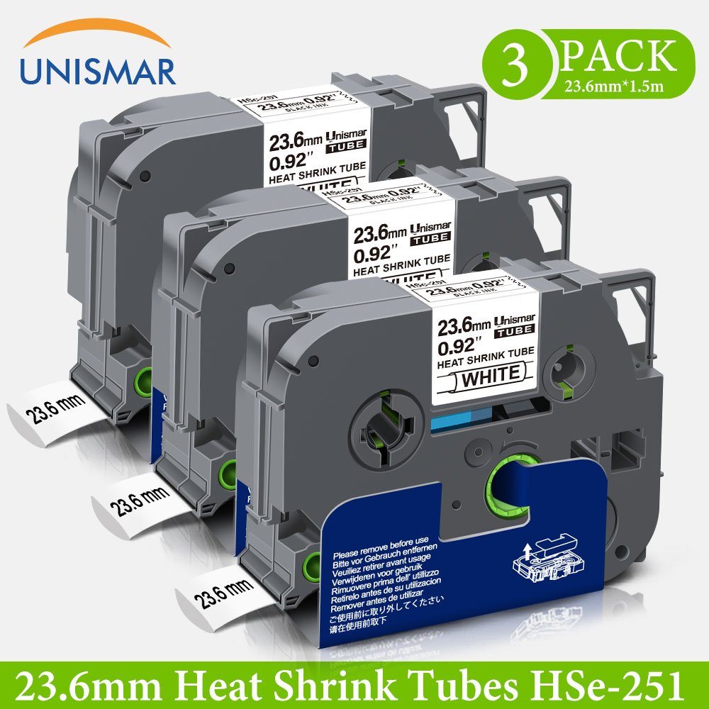 Unismar 3pk para o irmão HSe-251 hse251 hs251 HS-251 preto em branco calor psiquiatra tubos etiqueta fita 23.6mm x 1.5m preto no branco