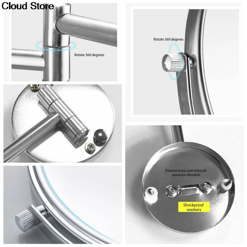 Folding Adjustable Wall Mounted Mirror For Bathroom | Bathroom Vanity Mirror With Extendable Arm 360° Swivel and 3x Magnify