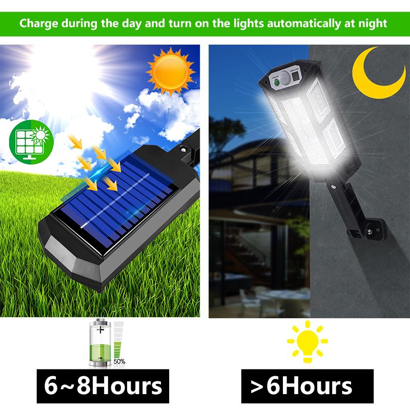 2500W Sensor Street Lamp 3 Modes Outdoor Solar LED Lights Waterproof Security Garden Lighting Remote Control Street Yard Light