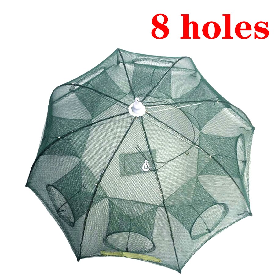 Renforcé 2-8 trous filet de pêche automatique Cage à crevettes en Nylon pliable piège à poisson fonte filet moulé pliant réseau de pêche en plein air: 8 Sides 8 Holes