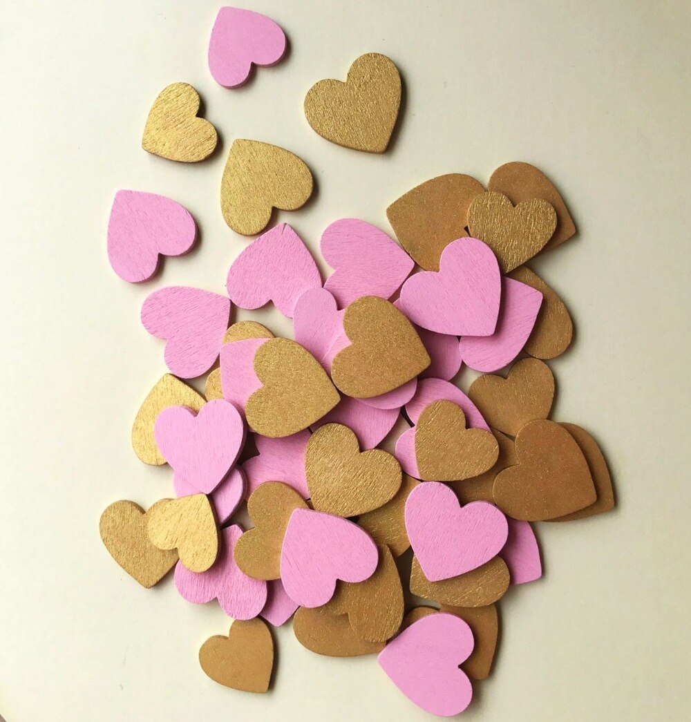 100 Pcs Roze Goud Houten Liefde Hart Bruiloft Gunst Bruiloft Tafeldecoraties