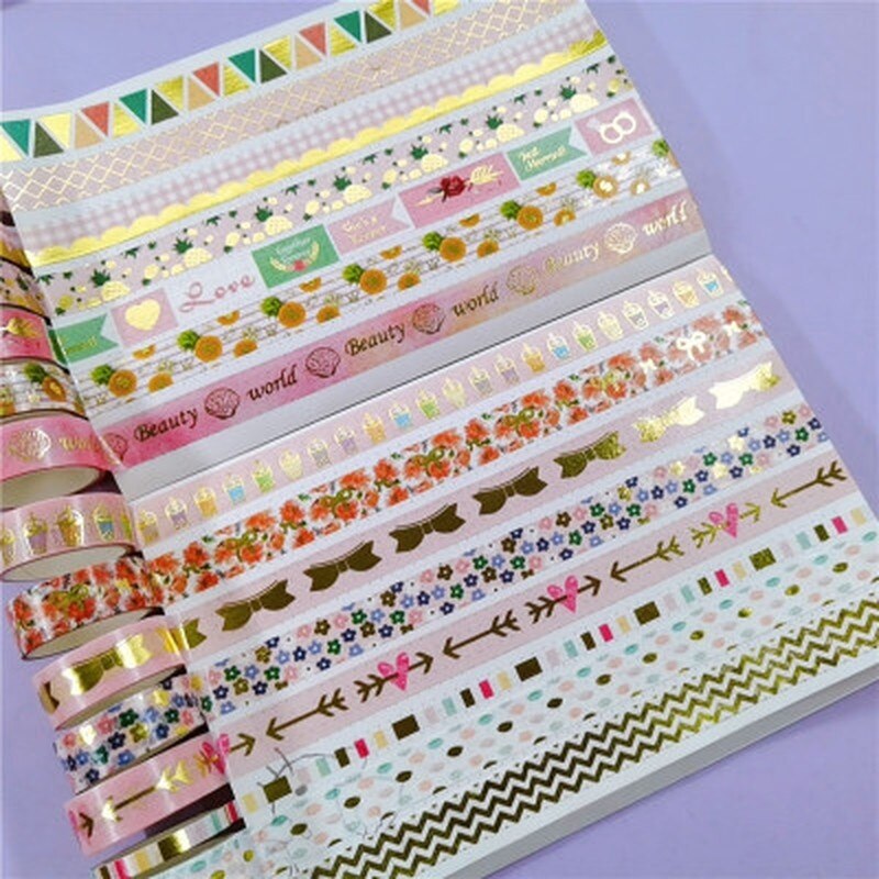 Set van 12 washi-afplaktape, klevende decoratieve papiertape, doe-het-zelfdecoratie, kantoorbenodigdheden, plakboek