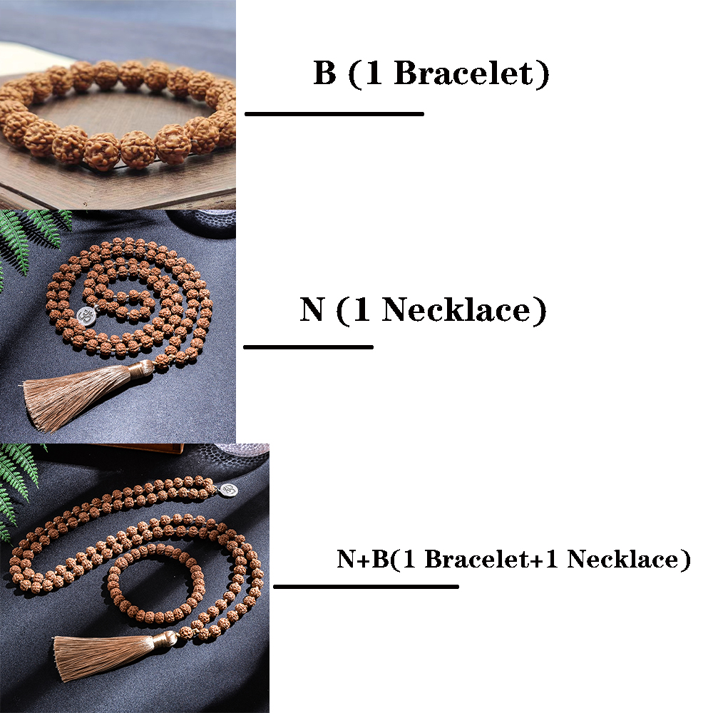 7-8mm original rudraksha frisado atado japamala colar pulseira conjunto meditação yoga bênção jóias 108 mala rosário