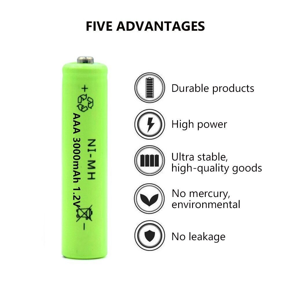 40 PCS 3000mah 1.2V AAA Battery NIMH AAA low self discharging Rechargeable battery AAA batteries for flashlight toys