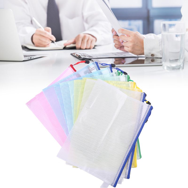 10Pcs A4 Size Mesh Document File Bags Storage Pouch with Zipper for Cosmetics Offices