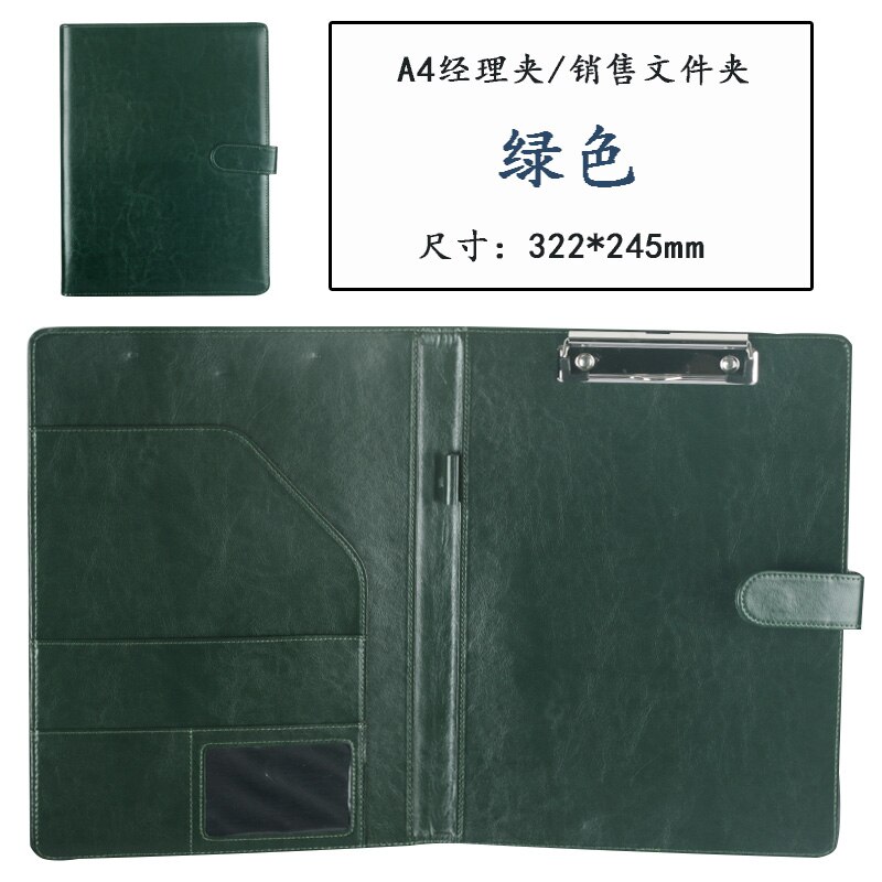 A4 Portfolio File Portfolio Cute Waterproof Leather File Document Bag For Office Business Stationery: Green