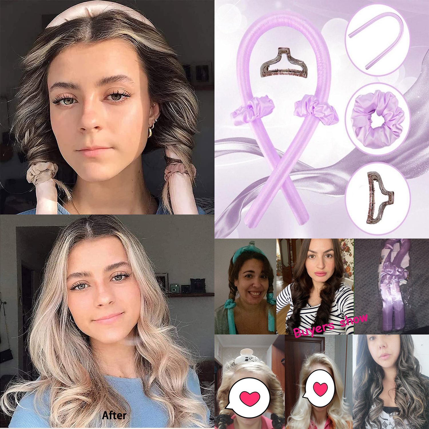Conjunto de productos para el cabello rizado, rulos sin calor para cabello corto y largo, diadema de seda para la noche, herramienta de peinado para el cabello rizado boucleur cheveux