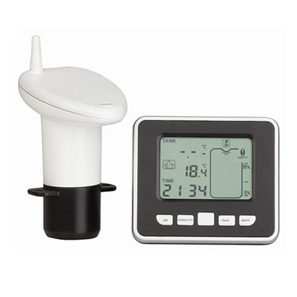 Ultrasone tankniveau-indicator nauwkeurige batterijgevoede water elektronische multifunctionele meetinstrumenten buiten tijdalarm
