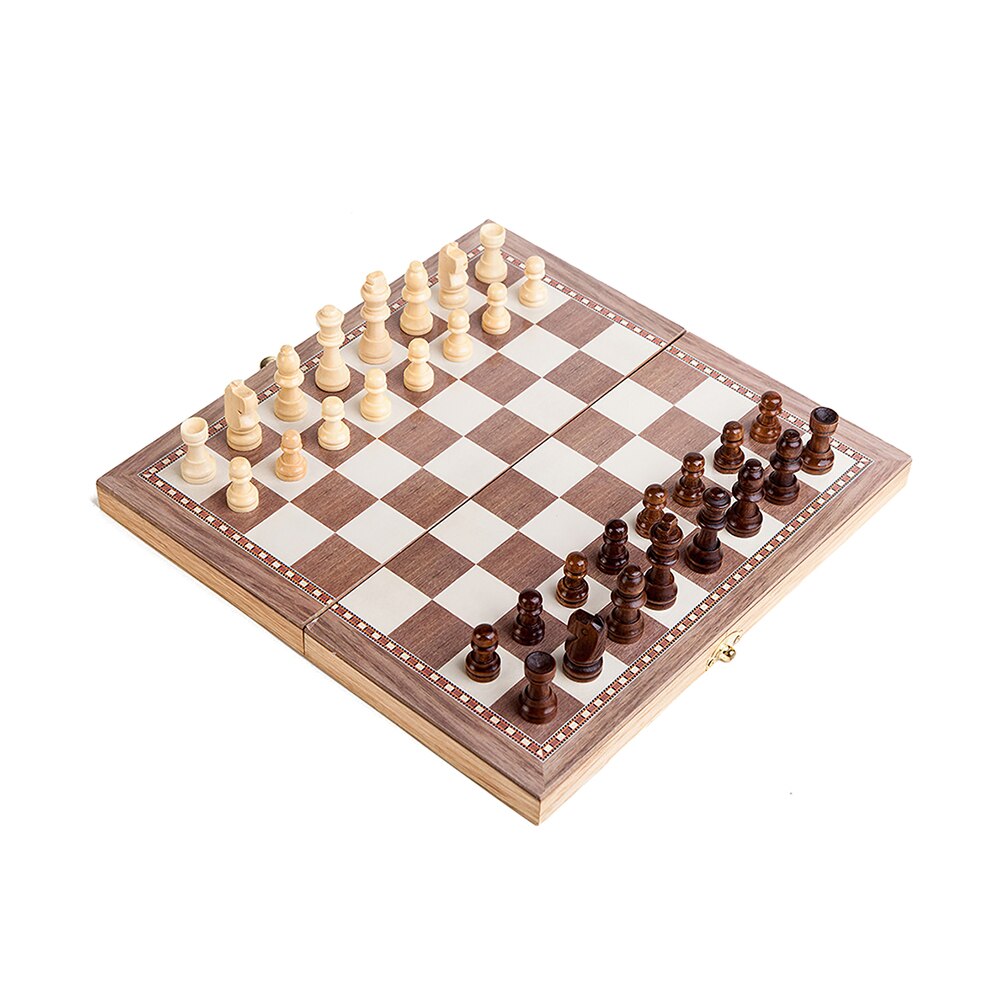 Folding Wooden International Chess Checkers Set Foldable Board Game Funny Game Chessmen Collection Portable Board Game