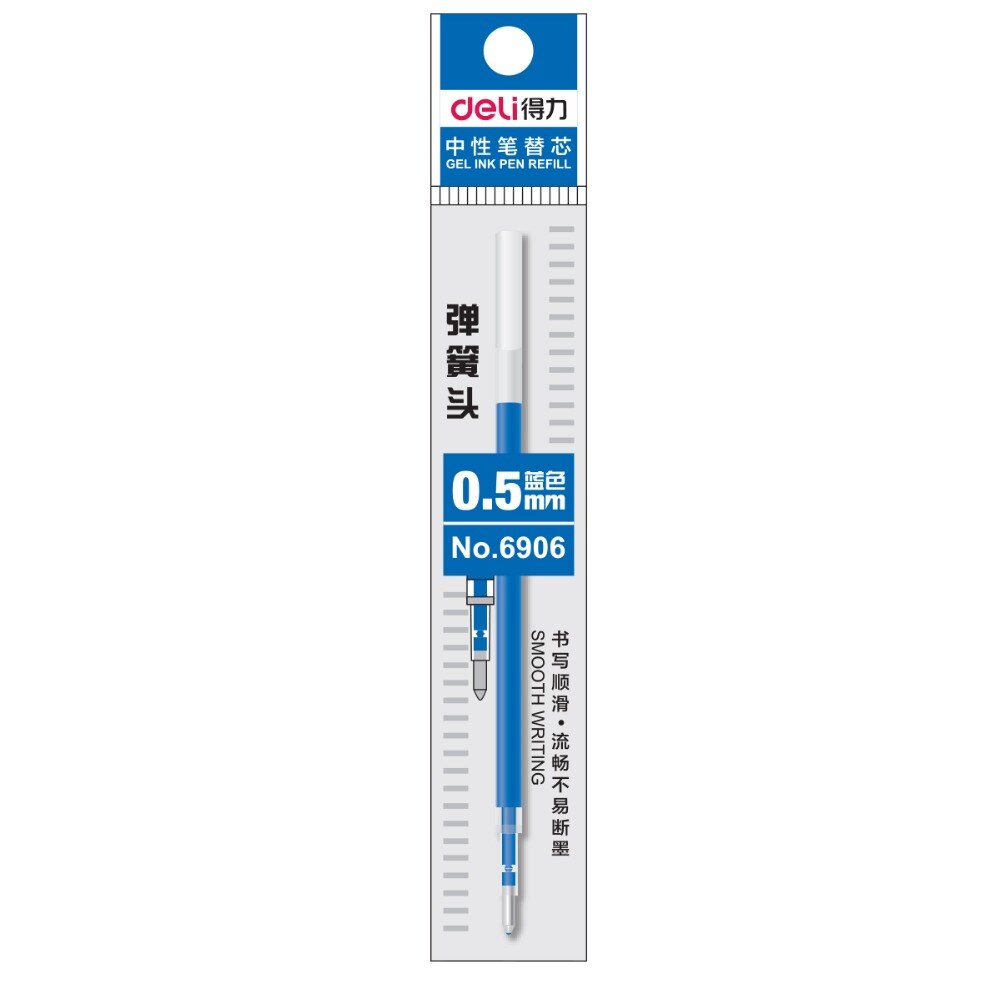 Deli Gel ink Pen Gel pen 0.5mm 110*5.5mm spring head press pen black blue red refills 20/box 6906
