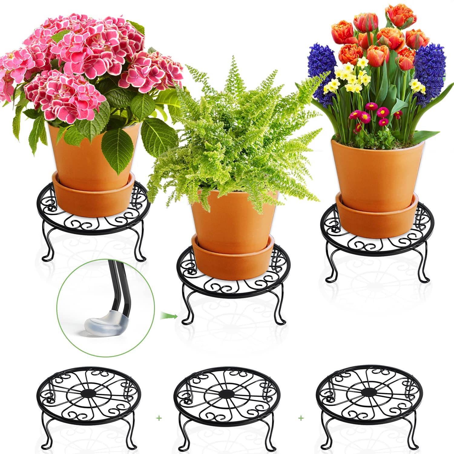 MUAEEOK Metal Plant Stand Indoor Outdoor 3 Tier Flower Pot Holder Shelf Heavy Duty Potted Flower Pot Organizer Wrought Iron Planter Display Rack Corner Vertical Shelves for Garden Patio Lawn Balcony