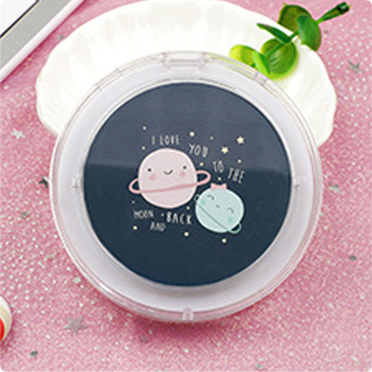 Makeup Mirror with LED Light Portable Compact Cosmetic Rechargeable Lighted Foldable Small Round Pocket Hand Mirrors: Black planet