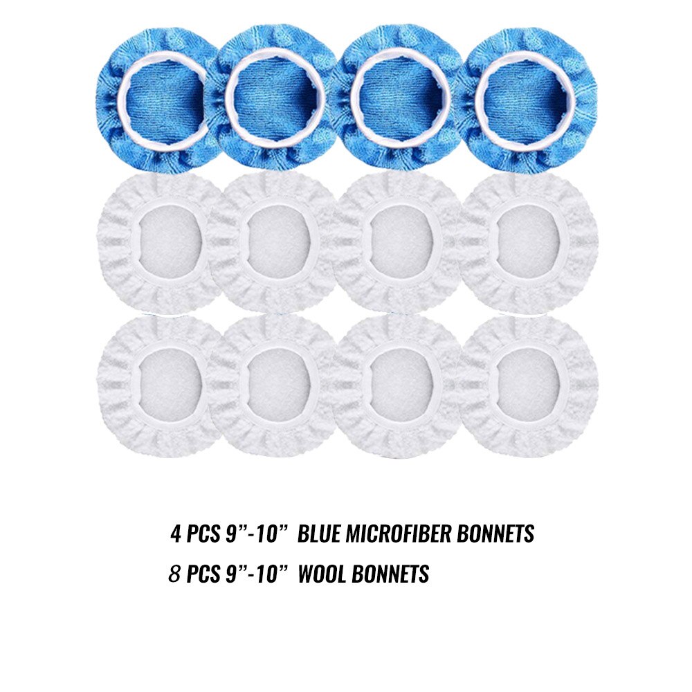 Pack of 18 Car Polisher Pad Bonnet Soft Microfiber Polishing Bonnet Buffing Pad Cover For Car Polisher 5-6" 7-8" 9-10" 3 sizes: 12pcs 9-10MIX